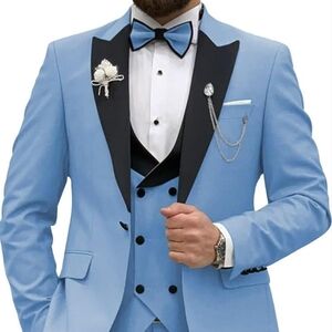 Wangyue Dusty Blue Men's 2 Piece Jacket & Vest Slim Fit   NWT Size L